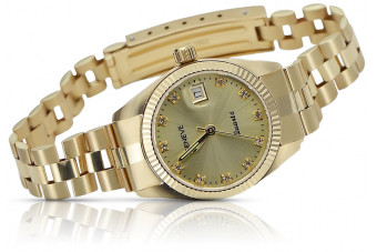 Yellow 14k 585 gold lady wristwatch Geneve watch Rolex style lw020ydg&lbw009y