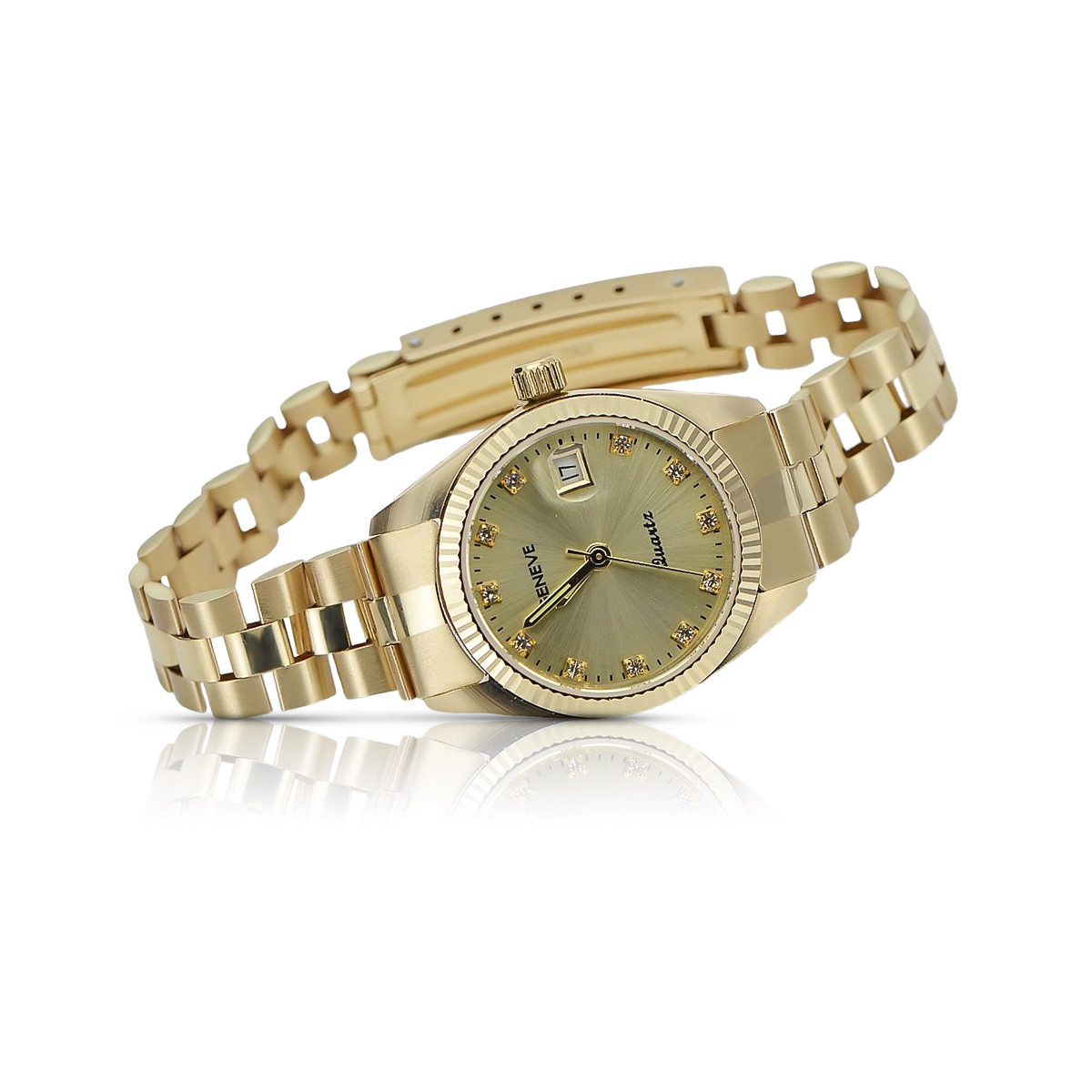 Złoty zegarek damski 14k 585 z bransoletą Geneve w stylu Rolex lw020ydg&lbw009y