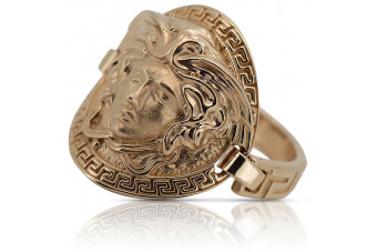 "Anillo Griego de Oro Rosa 14k 585 Sin Piedras con Diseño de Medusa" crn001r