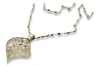 Italian 14k Gold modern leaf pendant & chain cpn005yw&cc074y