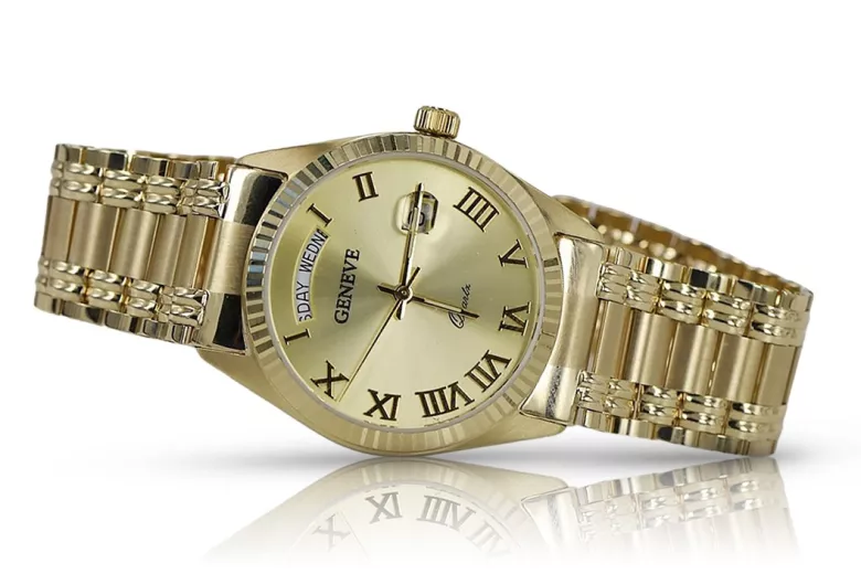 Gold men's watch Geneve ☆ zlotychlopak.pl ☆ Gold purity 585 333