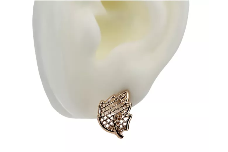 "Genuine Vintage Leaf Design 14K Rose Gold Earrings" ven003
