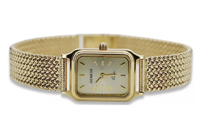 копие на дамски часовник Geneve 14k злато с гривна Lw023y&lbw004y