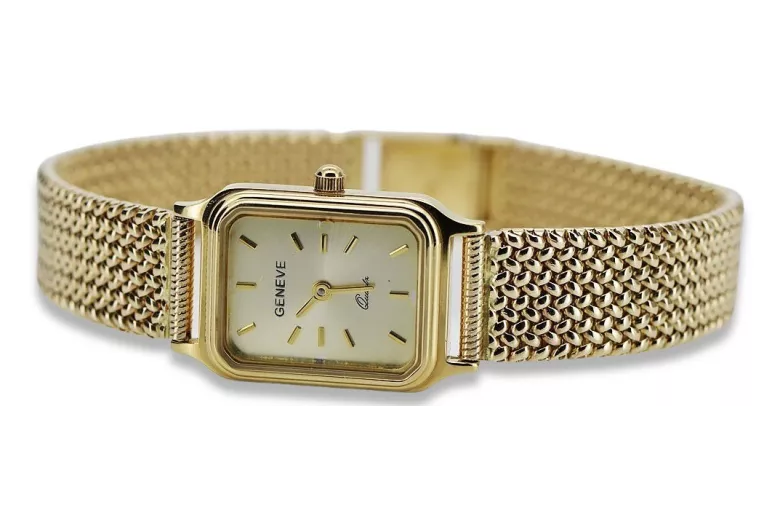 reloj Geneve de oro de 14 quilates para mujer con brazalete Lw023y&lbw004y