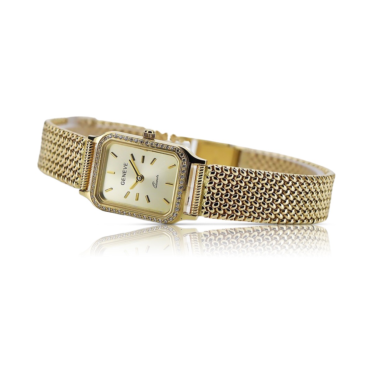reloj de oro italiano Geneve Lw055y&lbw004y con brazalete para mujer de 14k
