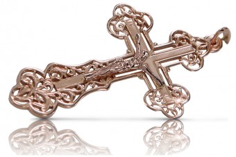 "Elegant 14K Rose Gold Orthodox Cross with Vintage Detailing" oc003r