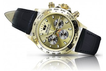 Жълт 14k 585 златен мъжки часовник Geneve стил mw014y