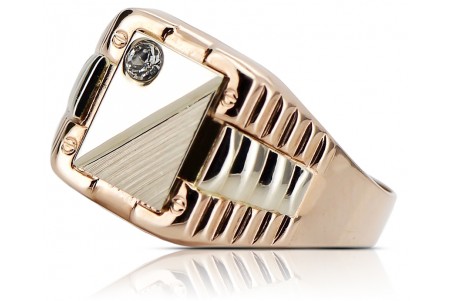 Anillo de hombre con sello de oro rosa soviético de rosa rusa