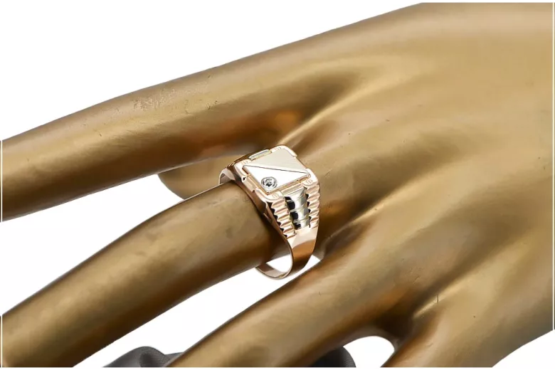 Мъжки пръстен с печат от съветско розово злато от руска роза