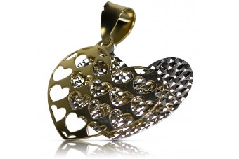 "Elegant 14K Yellow White Gold Heart Pendant - Contemporary Design" cpn024yw