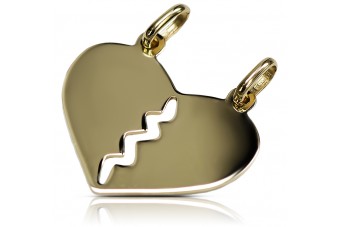 Original Italian yellow white 14k gold beautiful modern lovers heart pendant cpn031y