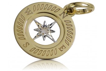 "Luxurious 14K Yellow White Gold Italian Compass Pendant" cpn032yw