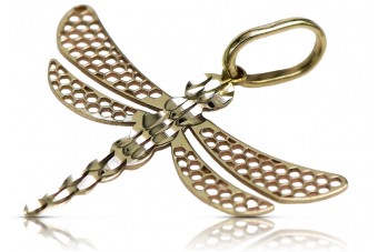 Original Italian yellow white 14k gold beautiful Dragonfly pendant cpn041y
