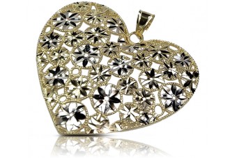 Красив привесък на сърце изработен от 14К жълто и бяло злато cpn003yw