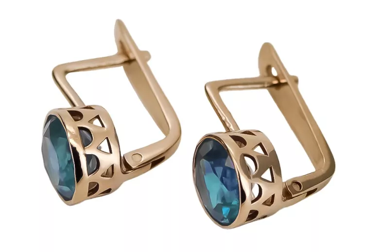 "14K Rose Gold Vintage Earrings with Original Aquamarine Stones" vec107
