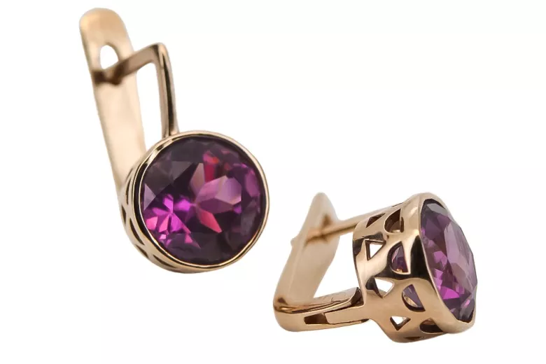 Vintage rose pink 14k 585 gold earrings vec107 alexandrite ruby emerald sapphire ...