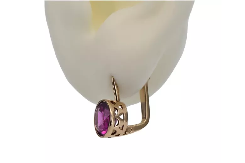 Vintage rose pink 14k 585 gold earrings vec107 alexandrite ruby emerald sapphire ...