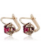 Classic 14k 585 Rose Gold Russian Ruby Earrings in Vintage Style vec018