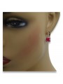 Rubis de Vintage, Boucles d'oreilles en Or rose 14 carats 585 de l'époque soviétique russe vec018 style