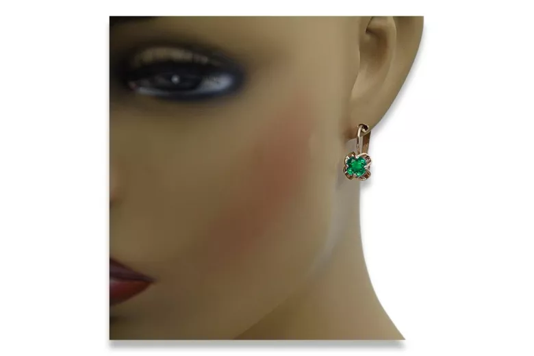 "Soviet Era 14K Rose Pink Gold Emerald Earrings vec018 - Vintage Original" style