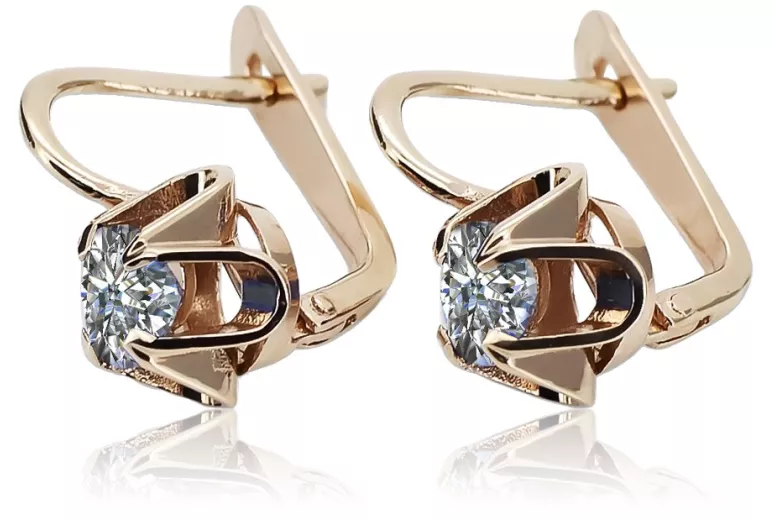 Original 14K Rose Gold Vintage Zircon Earrings, Inspired by Russian Soviet Design vec018