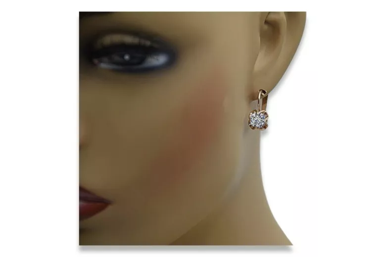 "Élégantes Boucles d'Oreilles Zircon en Or Rose 14k 585 vec018 Vintage Russe Soviétique" style