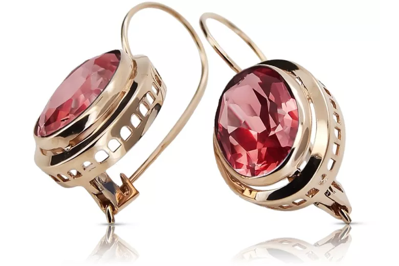 "Classic 585 Gold Ruby Earrings in Vintage Rose Pink" vec114