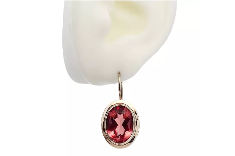 "Classic 585 Gold Ruby Earrings in Vintage Rose Pink" vec114