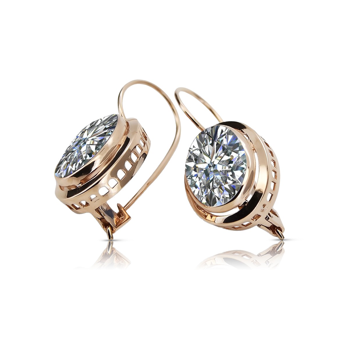 "Vintage 14K Rose Gold Earrings with Sparkling Zircon Detailing" vec114