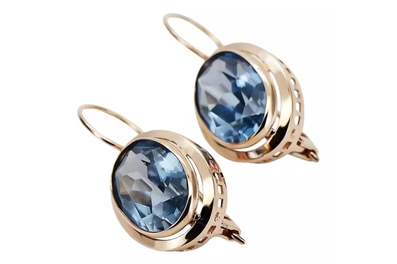 Vintage silver rose gold plated 925 Aquamarine earrings vec114rp