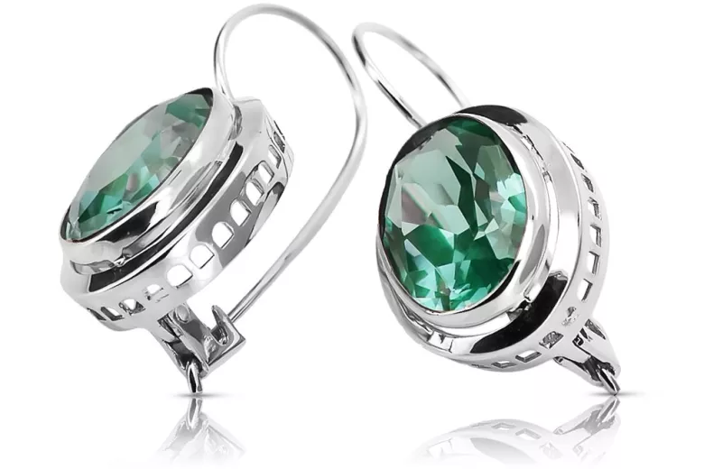 Russische Vintage-Ohrringe aus 925er Silber mit Smaragd vec114s