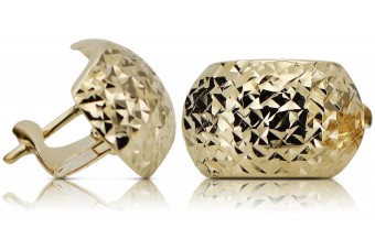 Italian yellow 14k 585 gold diamond cut ball earrings cen026y