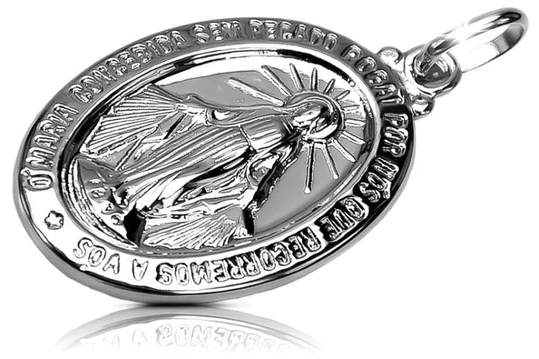 Medalion z białego złota 14k 585 z wizerunkiem Maryi  pm006w