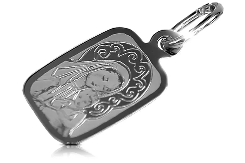 Подвеска с икона на Мария, изработена от италианско 14К бяло злато pm019