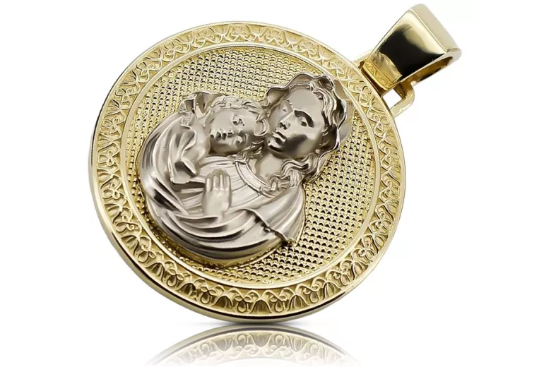 "Прекрасний Медальйон Марії з 14K Жовтого Білого Золота" pm027yw