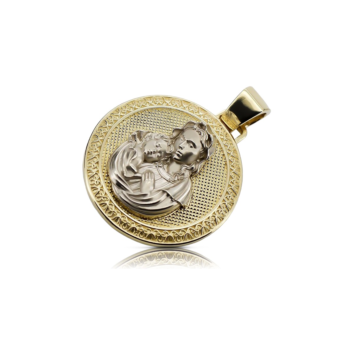 "Elegantly Crafted 14K Yellow White Gold Mary Medallion Icon" pm027yw