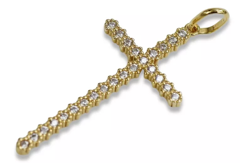 Croix catholique en or avec zircons 14k 585 pendentif croix avec Jésus or blanc jaune ctc029y