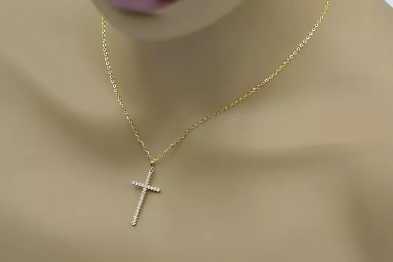 Cruce catolică din aur cu zirconi 14k 585 pandantiv cu cruce cu Isus aur alb galben ctc029y