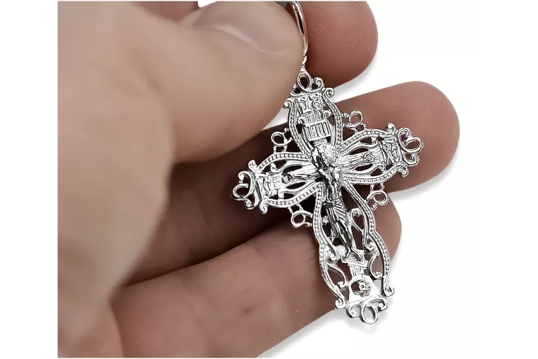 Elegancki biały krzyż prawosławny 14k 585 złoto, bez kamieni oc012w
