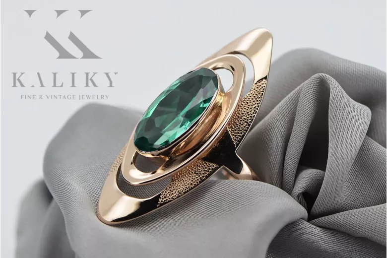 Exklusiver Smaragd Vintage-Roségold 14 Karat Ring,  vrc189