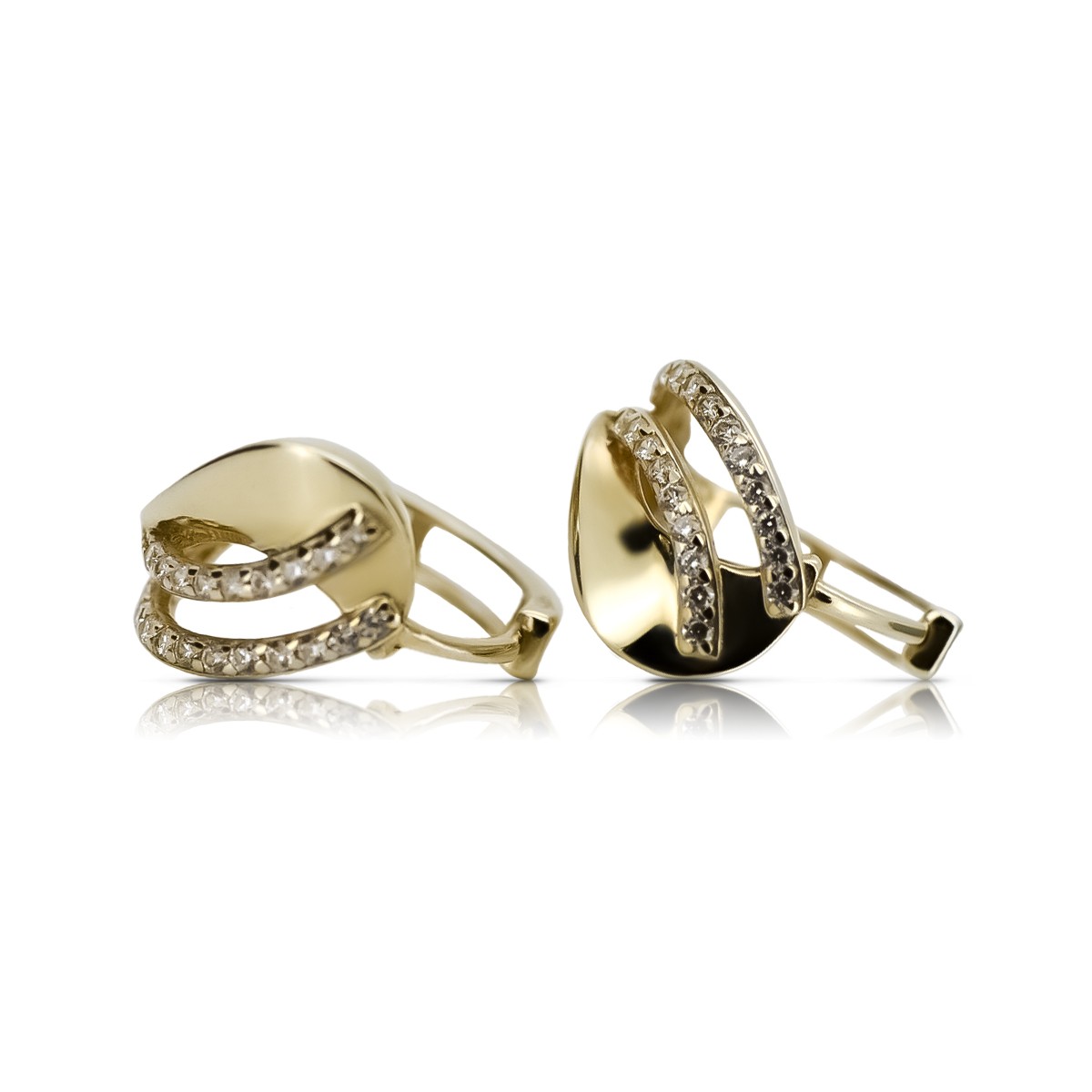 Italian 14k 585 yellow gold crown zircon earrings cec018y