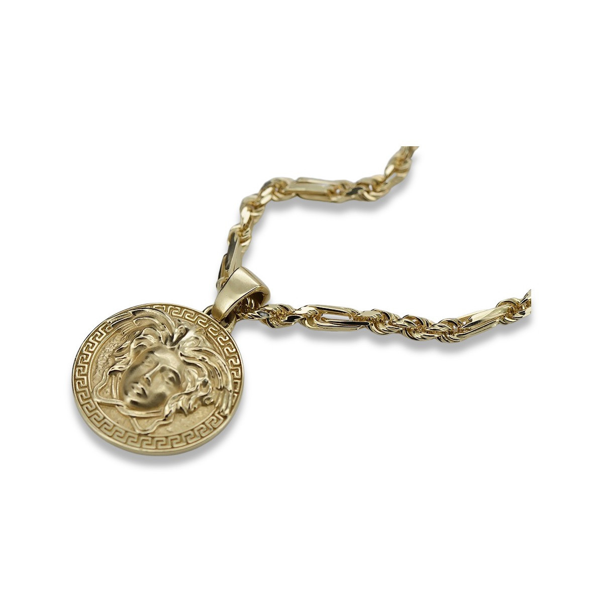 Medallón de oro Versace 14k 585 Greek Way Jellyfish con cadena Corda Figaro cpn049y20&cc004y45