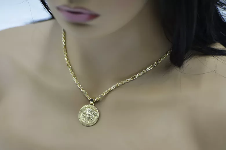 Greek style medallion Versace & Corda Figaro 14k gold chain cpn049y20&cc004y45