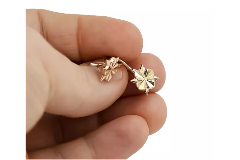 Élégantes boucles d'oreilles florales vintage en or rose 14 carats 585, Pas de pierres ven002