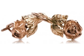 Вінтажний 14к рожеве золото 585 без каменів - Оригінальні сережки-рози ven010r