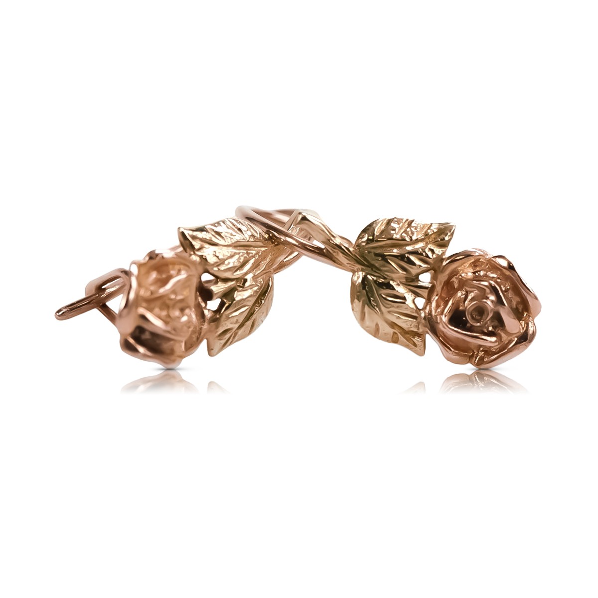 Винтажные розовые серьги из 14К 585 золота в форме розы без камней. ven010r