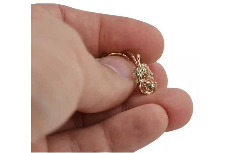 Вінтажний 14к рожеве золото 585 без каменів - Оригінальні сережки-рози ven010r