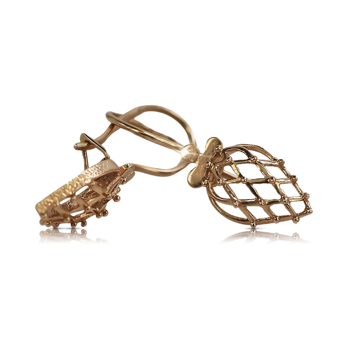 "Original Vintage 14K Rose Gold Leaf Inspired Earrings, No Stones" ven014