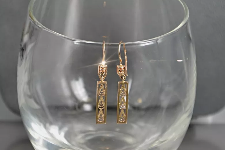 "Original Vintage 14K Rose Gold Hanging Earrings Without Stones" ven020