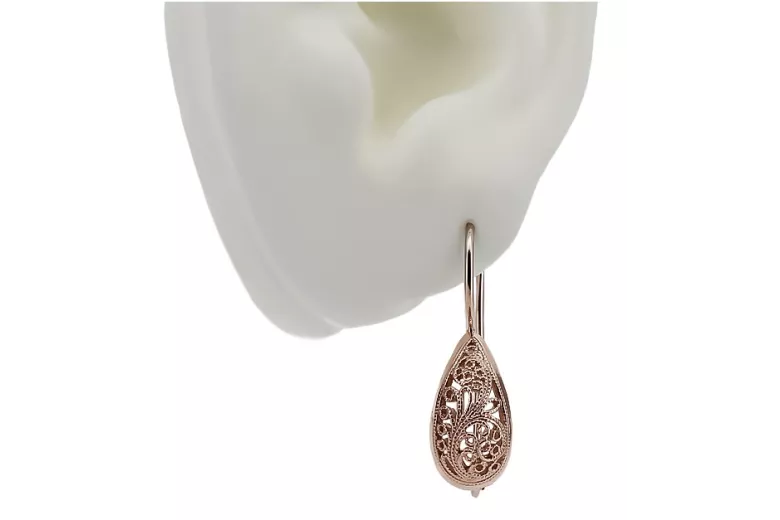 "Or rose 14 carats vintage d'origin 585, boucles d'oreilles en forme de feuille" ven023